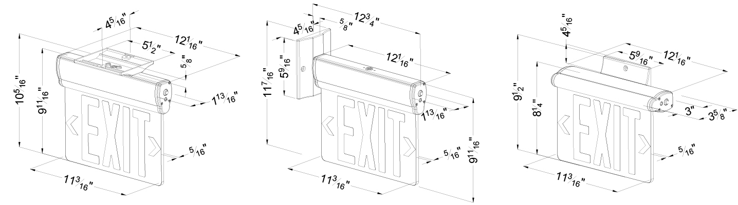 SALIDA Edge Lit Red LED Exit Sign | Surface Mount | Adjustable Angle Dimensions