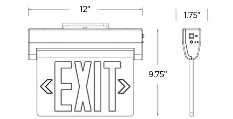 Edge Lit Green LED Exit Sign | Surface Mount | Adjustable Angle Dimensions