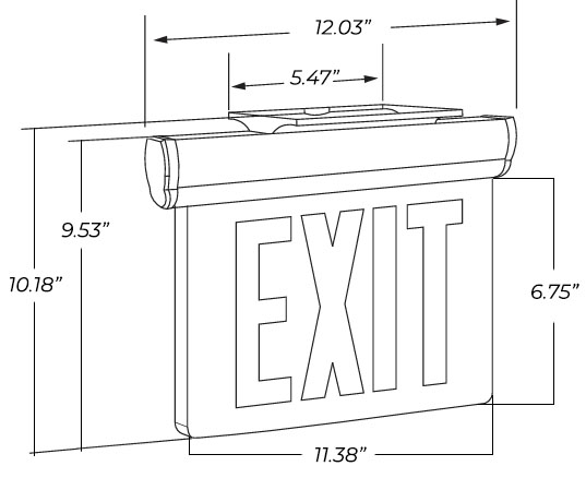 Edge Lit Red LED Exit Sign | Surface Mount | Adjustable Angle Dimensions