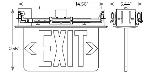 Edge Lit Red LED Exit Sign | Recessed Mount Dimensions