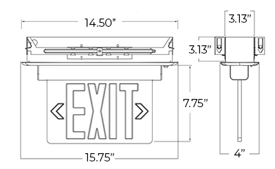 Edge Lit Red LED Exit Sign | Recessed Mount Dimensions