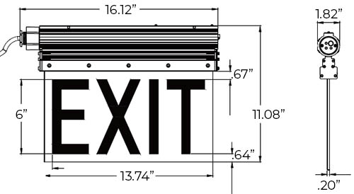 Red LED Edge Lit Exit Sign | Explosion Proof | Class I Division 2 Dimensions