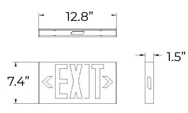 Thin Green LED Cast Aluminum Exit Sign | Infrared Remote Testing Dimensions