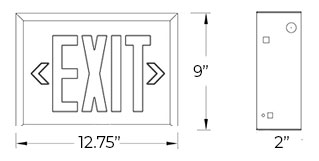 Steel Red LED Exit Sign - White Housing Dimensions