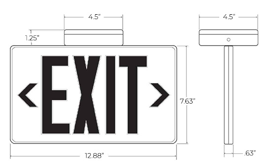 Electroluminescent Edge Lit Exit Sign | Aluminum Frame Dimensions