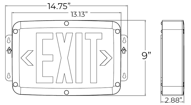 Hazardous Location Rated Green LED Exit Sign | Class 1 Division 2 Dimensions