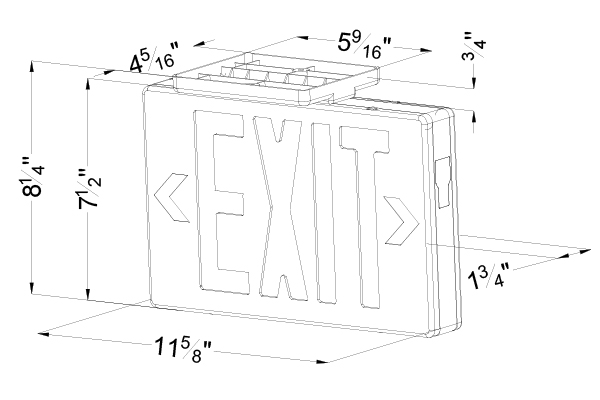 Standard Red LED Exit Sign | White or Black Housing Dimensions