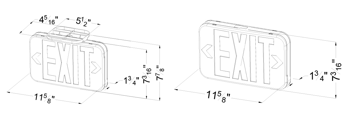 Modern Design Universal Red and Green LED Exit Sign | Easy Installation | White Housing Dimensions