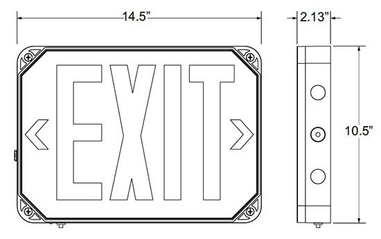 New York City Approved Wet Location Exterior Exit Sign | Red LED | NEMA 4X Rated Dimensions