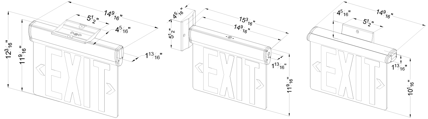 NYC Approved Edge Lit Red LED Exit Sign | Surface Mount | Adjustable Angle Dimensions