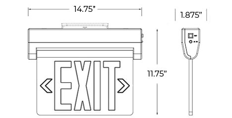 NYC Approved Edge Lit Red LED Exit Sign | Surface Mount | Adjustable Angle Dimensions