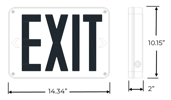 New York City Approved Wet Location Exterior Exit Sign | Red LED | White and Black Housing Dimensions