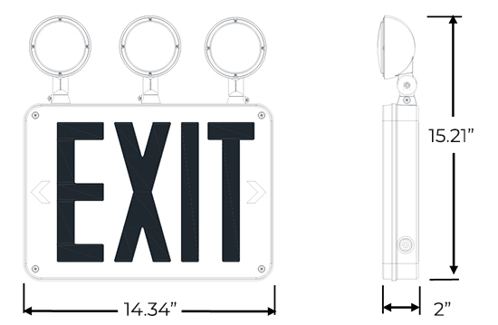 New York City Approved Wet Location Exterior Combo Exit Sign | Red LED | White and Black Housing Dimensions