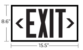 50' View Photoluminescent Exit Sign | Rigid Plastic Base | Red or Green Lettering | Black Frame Dimensions