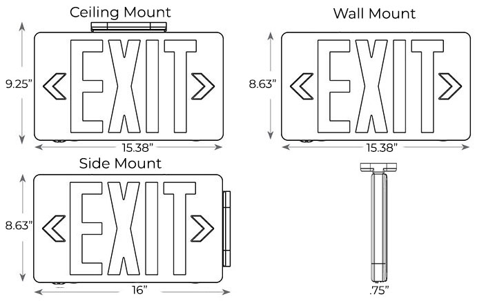 Thermoplastic Photoluminescent Exit Signs | 50' and 75' Viewing Distance Dimensions