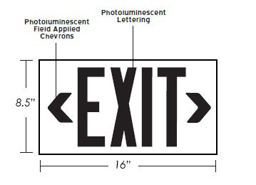 100' View Photoluminescent Exit Sign - Indoor/Outdoor Dimensions