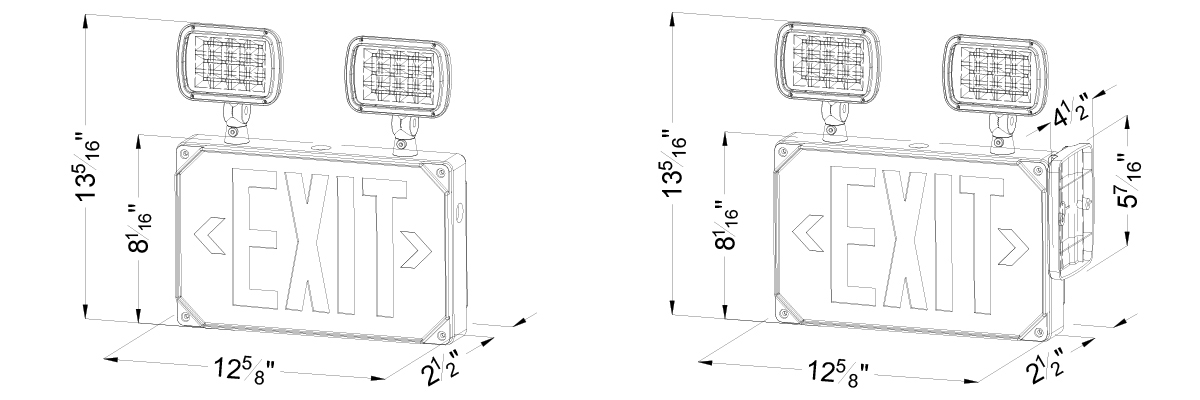 Wet Location Combo RED Exit Sign | Square LED Lamps Dimensions