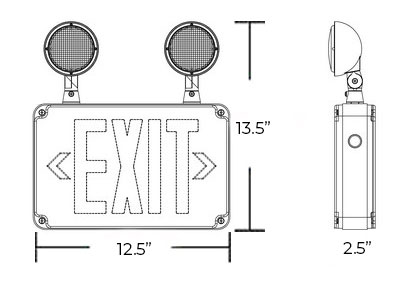 Wet Location Combo Green Exit Sign | Round LED Lamps Dimensions