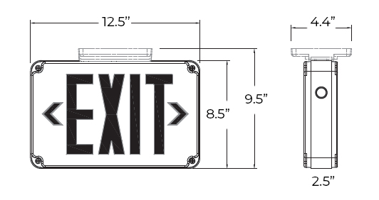 Wet Location Exterior Red LED Exit Sign Dimensions